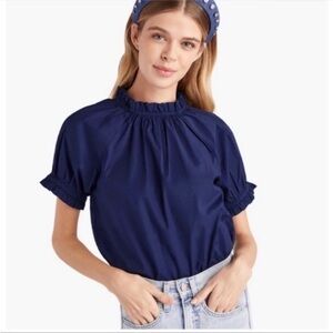 Hill House Kit Short Sleeve Top in Navy Cotton Poplin Size Large EUC